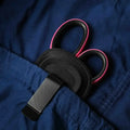 Black scissors with pink handles in XShear Soft Holster fabric holder