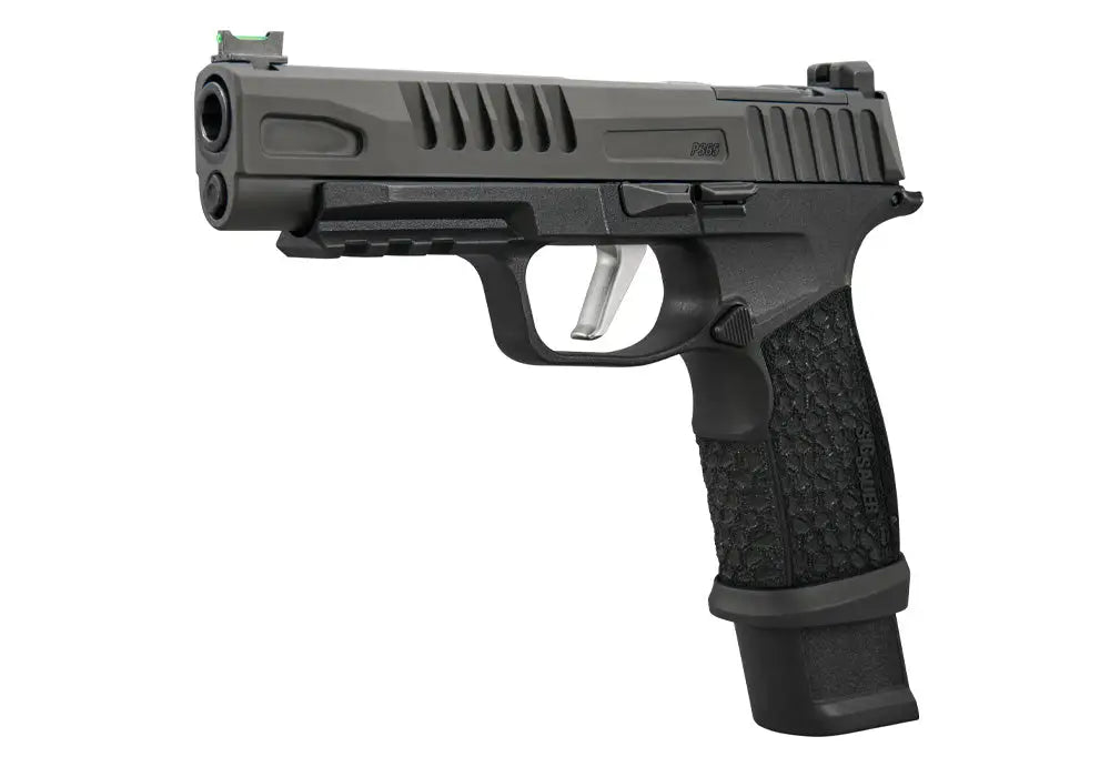 Black semi-automatic handgun with Sig Sauer P365-FUSE IWB Holster shown for p365-fuse accessories