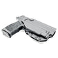 Black Sig Sauer P365-FUSE pistol with light mounted in custom-fit Kydex OWB holster