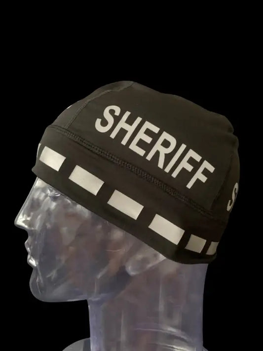 Black sheriff beanie ideal for police and first responders, firefighter, and security personnel