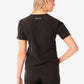 Black short-sleeved athletic t-shirt back view from Women’s Stash-Pocket Scrub Top