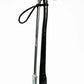 Black and silver bicycle floor pump with curved handle for FMT Lanyard Strap use