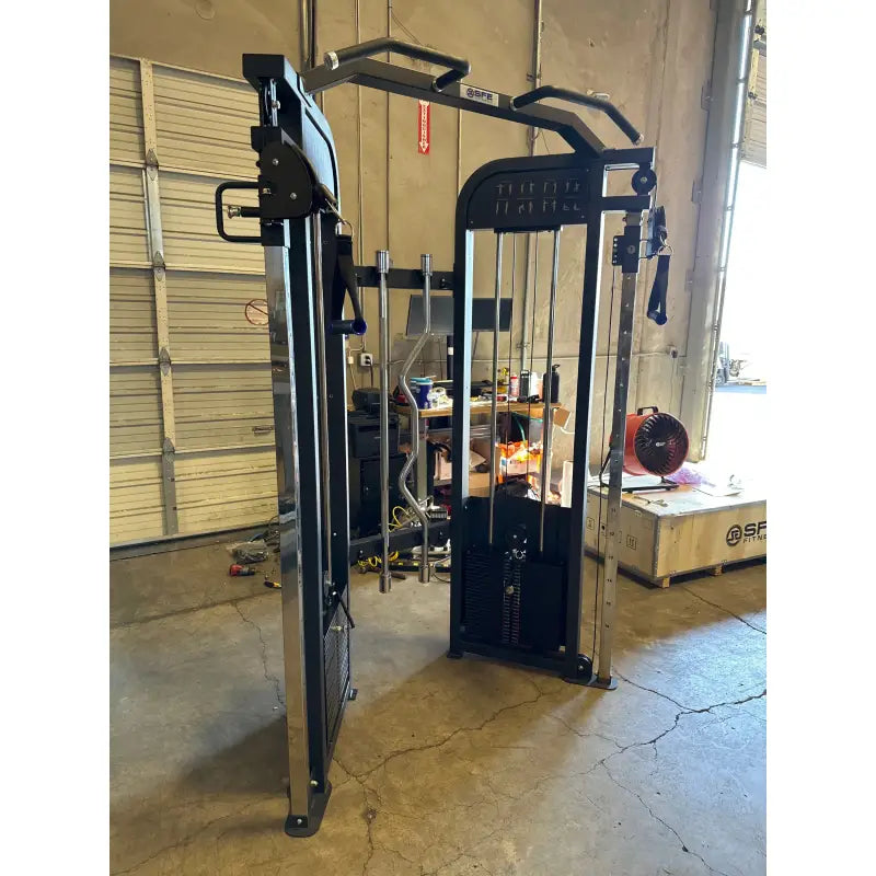 Black and silver cable machine for SFE Commercial Functional Trainer with 250lb weight stack