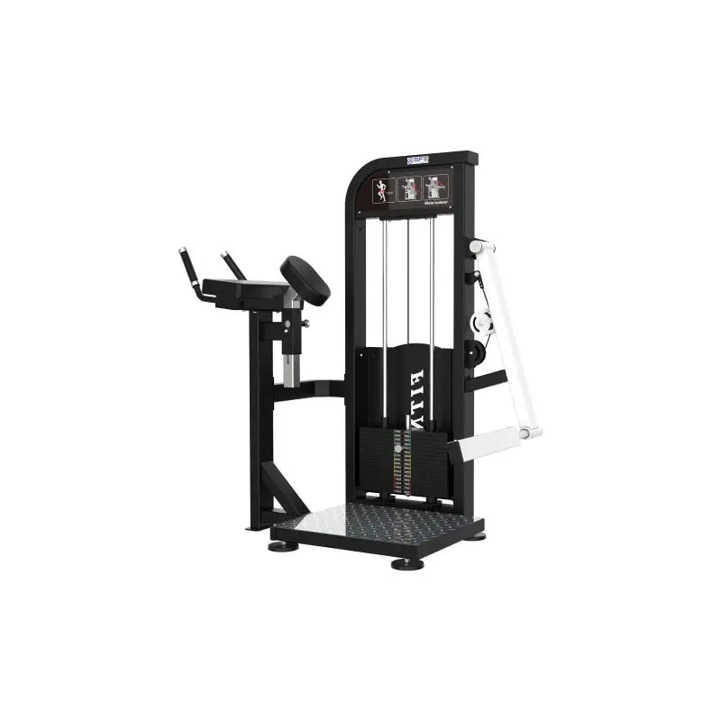 Black and silver SFE Commercial Kickback Glute Machine with main tube and rectangle tube design