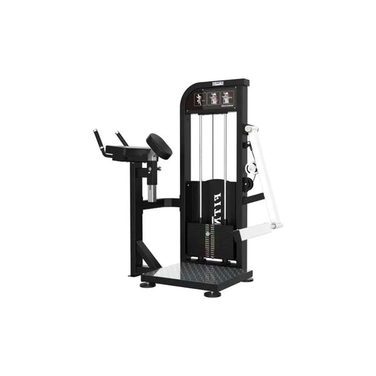 Black and silver SFE Commercial Kickback Glute Machine with main tube and rectangle tube design