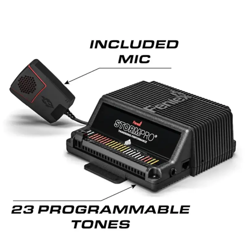 Black siren with microphone for Feniex Storm Pro 200W Siren, part of Feniex Storm series