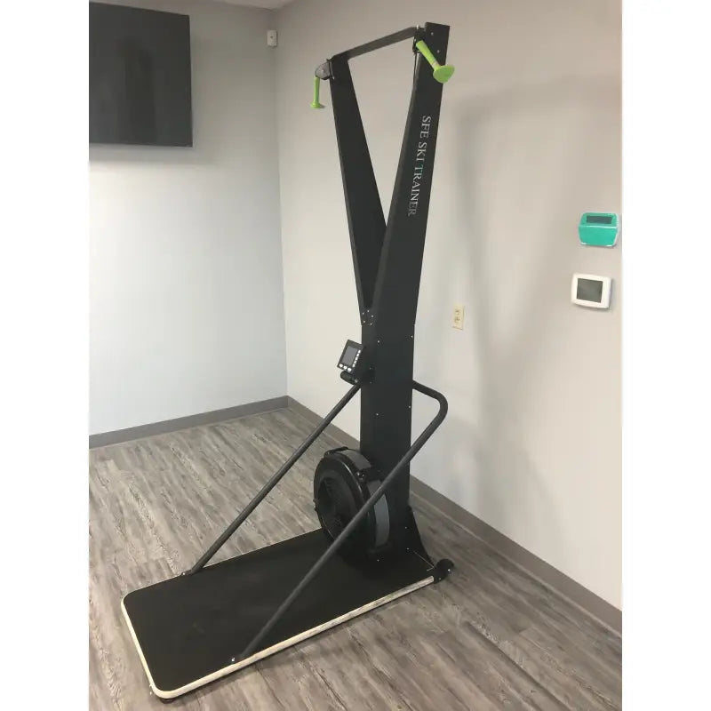 Black SFE Ski Trainer Machine w/ Platform and Monitor for effective skiing practice