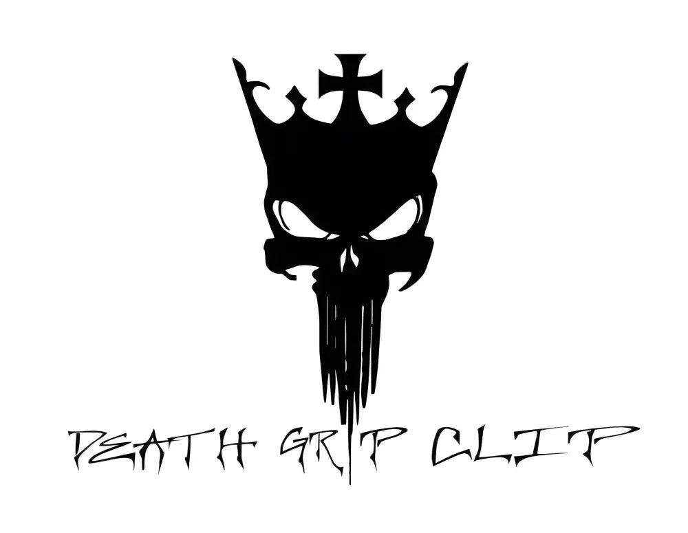 Black skull with crown and Punisher design for the Death Grip Clip product