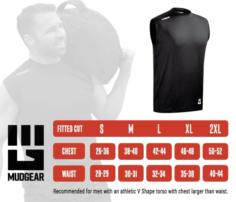 Black sleeveless athletic compression shirt for tough mud run and fitted race jersey