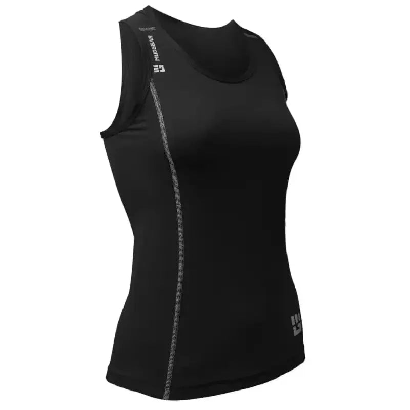 Black sleeveless Women’s Performance Racerback Tank with contrast stitching from MudGear