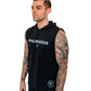 Black sleeveless hoodie featuring WARRIOR text, perfect for a warrior sleeveless look