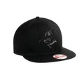 Black snapback baseball cap with dark embroidered Screaming Skull logo design