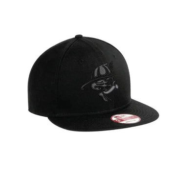 Black snapback baseball cap with dark embroidered Screaming Skull logo design
