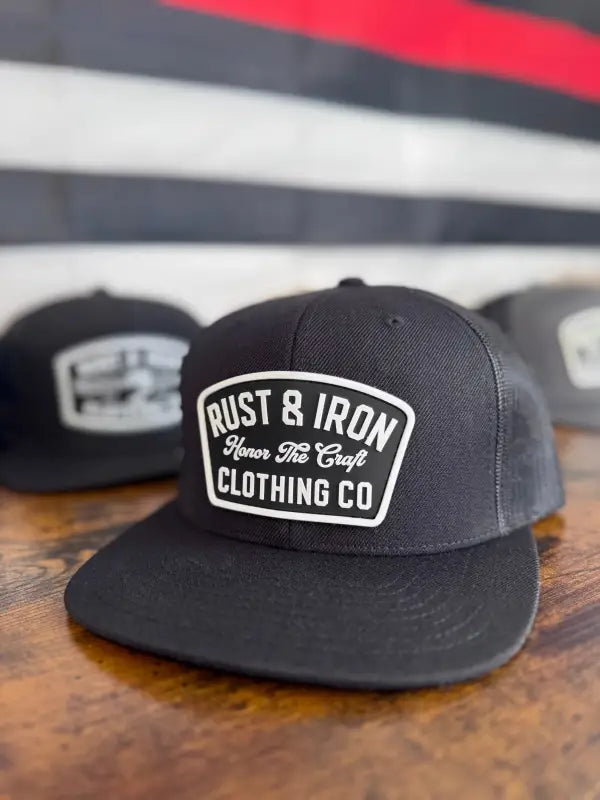 Black Smoke Hat featuring Rust & Iron Clothing Co patch for first responders and firefighters