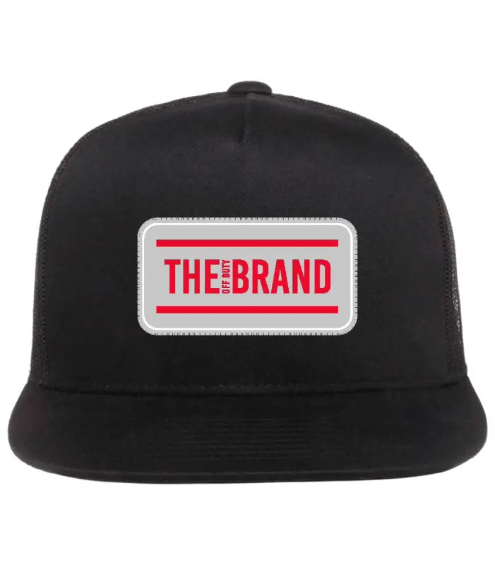 Black snapback hat with white patch and red text from Classic Collection Trucker