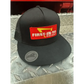 Black snapback trucker hat with red FIRST-IN-YO DISTRICT patch, a stylish district classic hat