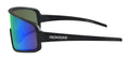 Black Alpha Sunglasses with blue-green mirrored lenses and FRONTLINE branding