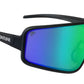 Black polarized Alpha Sunglasses with green-blue mirrored shield lens