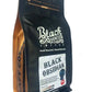 Black Obsidian Coffee Blend in a black stand-up pouch with gold-colored side gussets