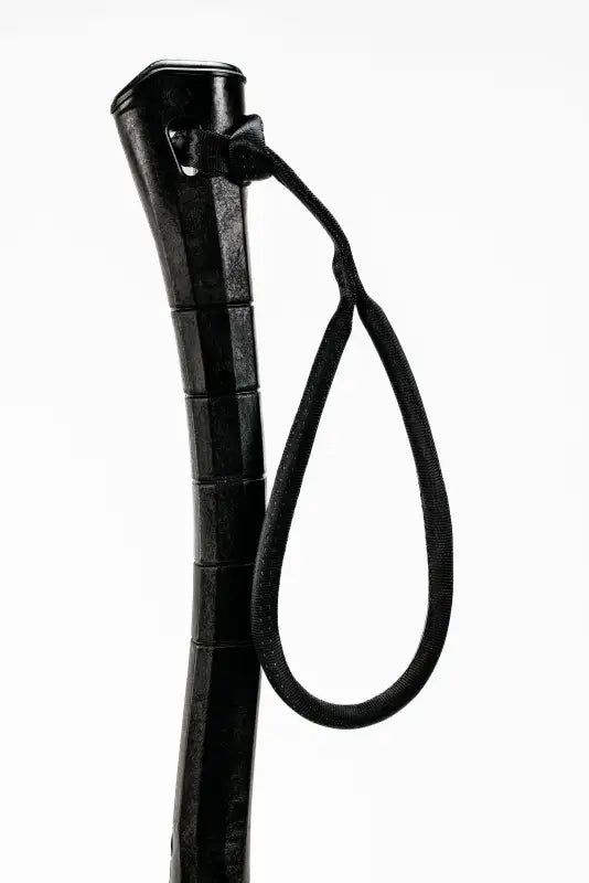 Black walking stick with wrist strap and FMT Lanyard Strap for secure girth hitching