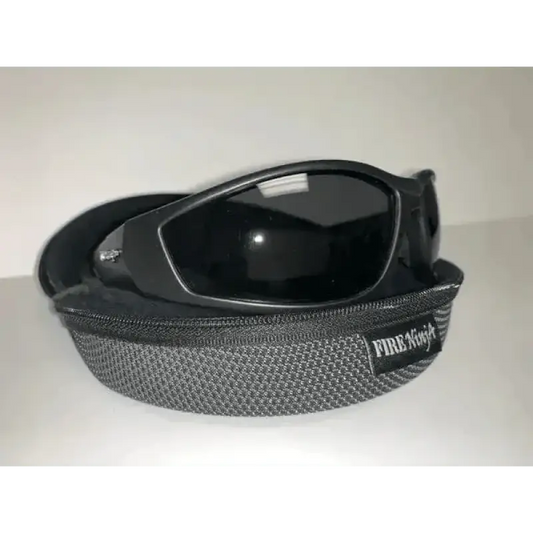 Black polarized safety sunglasses with gray mesh hard case for ultimate eye protection