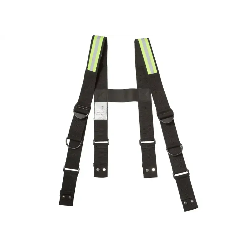 Black suspenders with reflective strips for Chief Miller gear pants, compromising quality