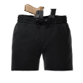Black carrier training shorts with concealed carry firearm for discreet protection