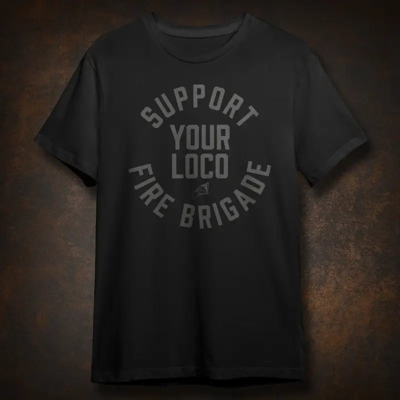 Black t-shirt featuring the Fire Brigade Loco Tee design perfect for casual wear