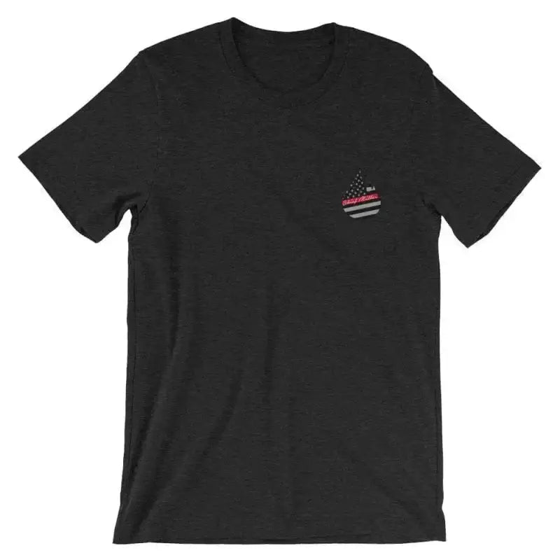 Black t-shirt with American flag logo perfect for heather midnight navy lovers