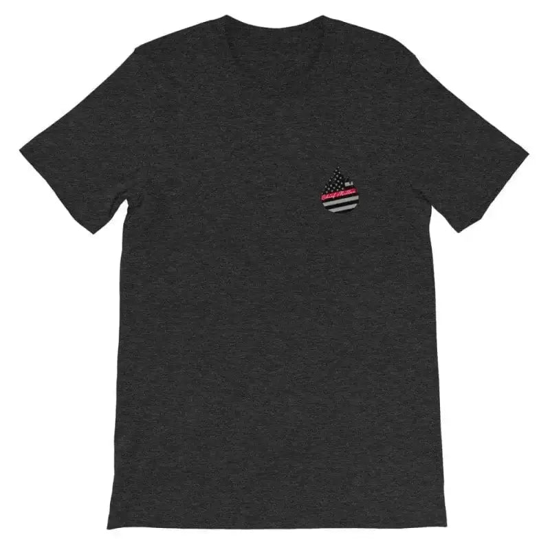 Black short-sleeve unisex t-shirt with American flag patch on chest