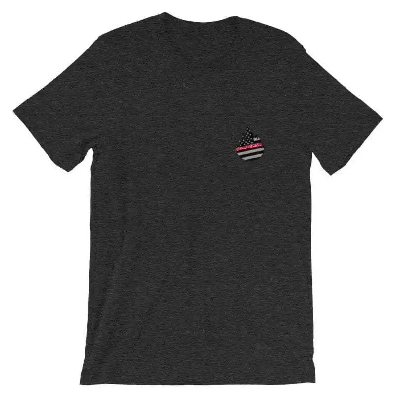 Black t-shirt with American flag pocket design from Snake On A Stick in Athletic Heather