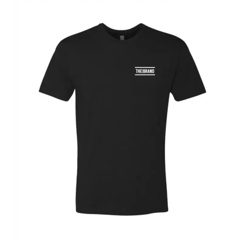 Black Off Duty Essential Tee with THE BRAND text on chest pocket area