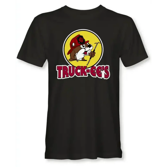 Black Truck-ee’s T-shirt with cartoon Tasmanian Devil logo, sizes Med to 2XL