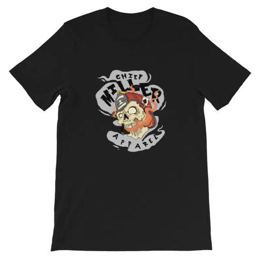 Black t-shirt with cartoon zombie graphic design from CM Apparel in Heather True Royal