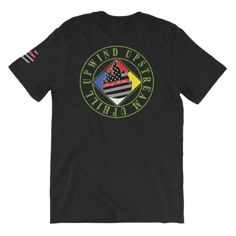 Black Chief Miller Hazmat t-shirt with American flag circular logo and text design