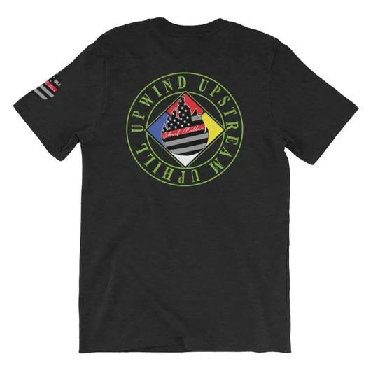 Black Chief Miller Hazmat t-shirt with American flag circular logo and text design