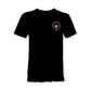 Black Skully Tee featuring a small circular logo, ideal for first responders and firefighters