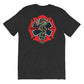 Black t-shirt with firefighter and EMS logo on the back in Dark Grey Heather