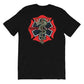 Black t-shirt with firefighter and EMT logo on back, featuring red Maltese cross and blue Star of Life