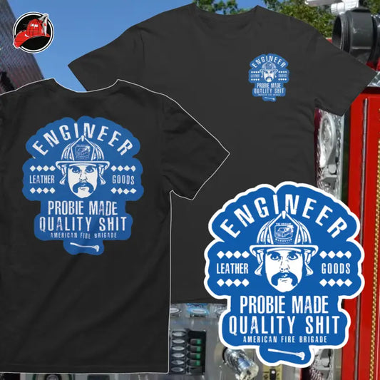 Black Engineer Hal Tee featuring a bold firefighter graphic design