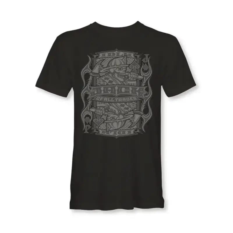 Black t-shirt named Jack of all Trades in 2XL with ornate grey graphic design