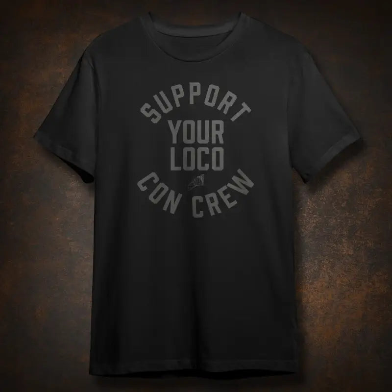 Black Con Crew Loco Tee featuring bold printed text for casual style