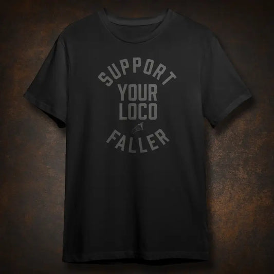 Black Faller Loco Tee featuring printed text for stylish casual wear