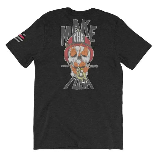 Black t-shirt with skull graphic and MAKE THE YEAR text, part of Push - Short collection