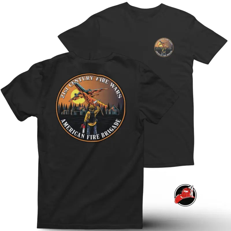 Black Fire Wars Tee featuring fire brigade design for first responders and firefighters