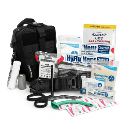 Black tactical Scherber Premium IFAK Kit Trauma Pack with essential medical supplies