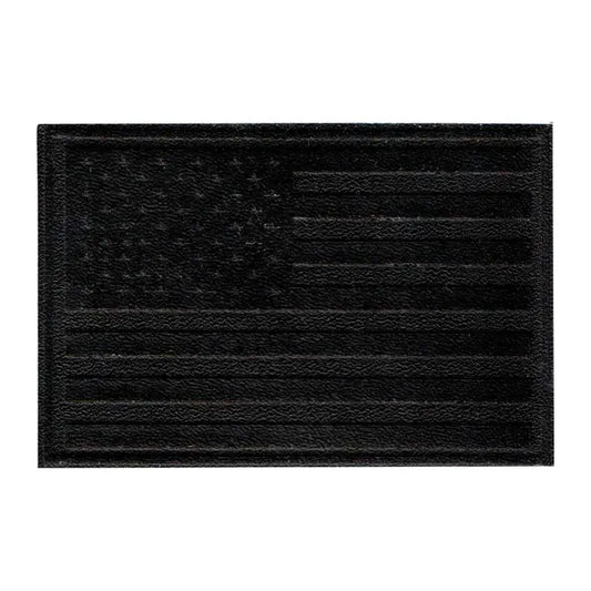 Black tactical American flag patch with embroidered stars on black leather removable patch