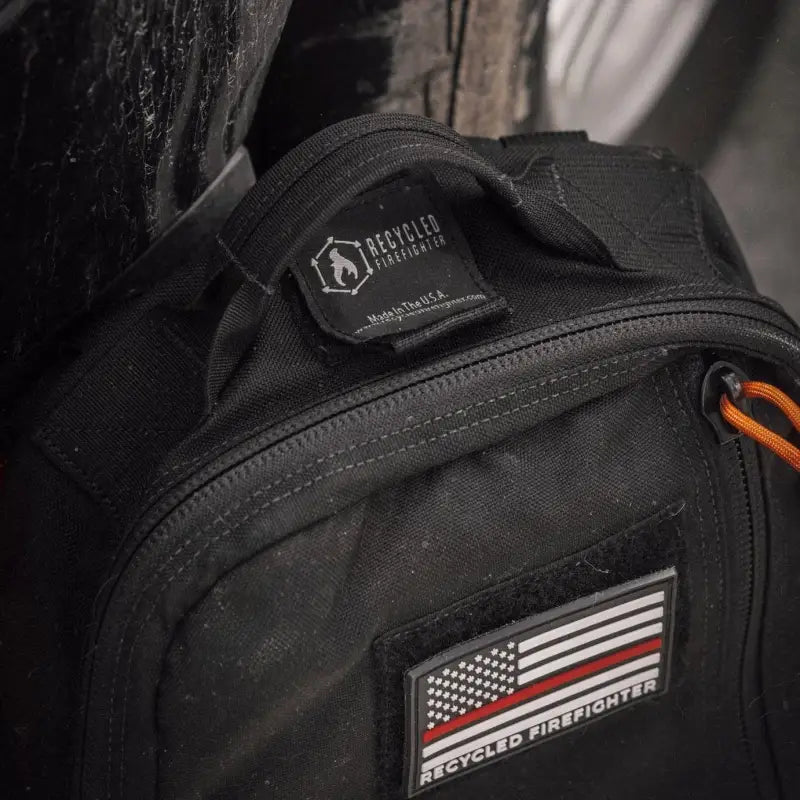 Black tactical backpack with American flag patch, 12hr Slate Grey, 1000D Cordura