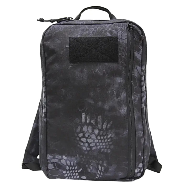 Black tactical backpack with camouflage and velcro for 24hr Ranger Green use