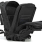 Black tactical backpack with expandable side compartments for a complete bleeding control kit